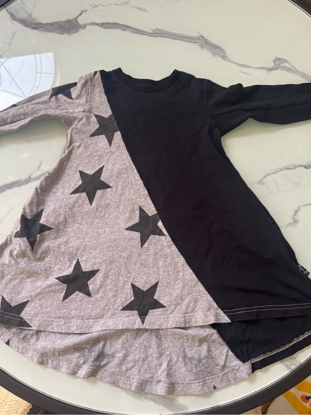 nununu Black and Heather Gray Star Panel Long Sleeve Dress